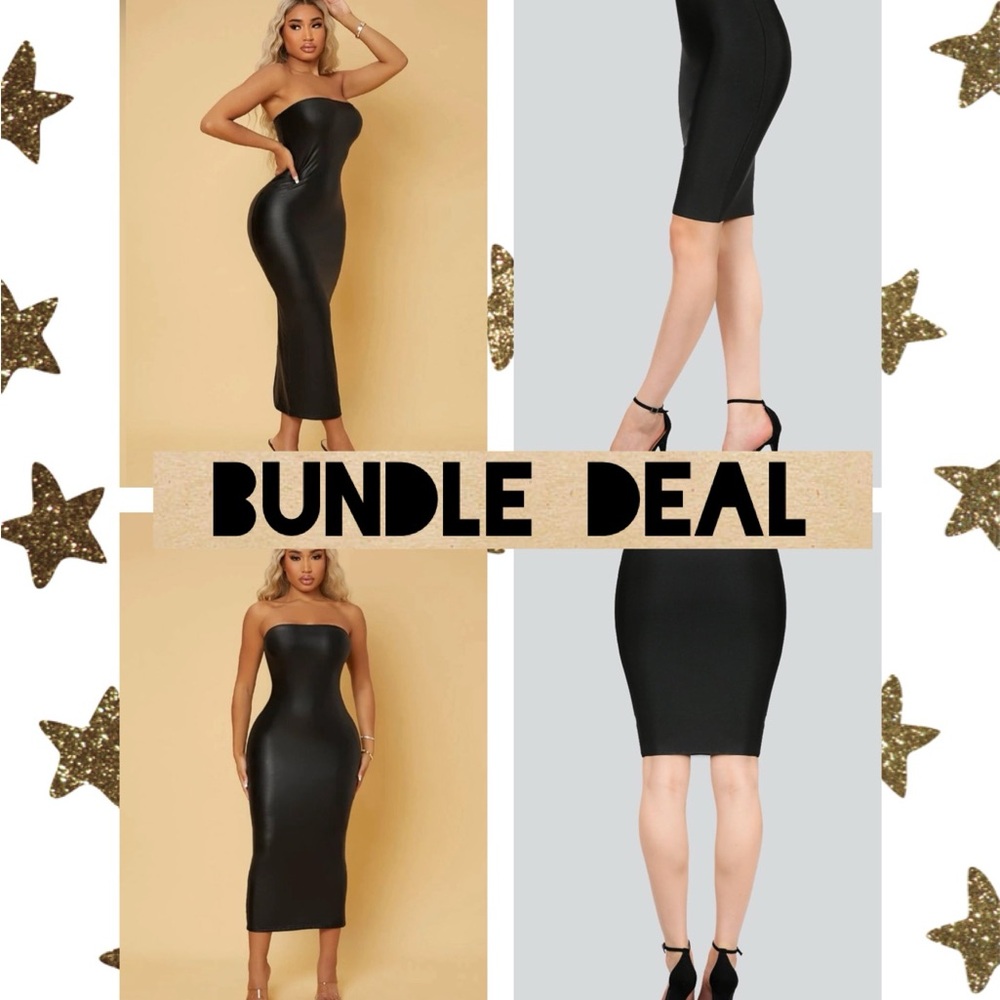SHEIN PU Leather Dress + WOW Couture Skirt Bundle – Size Large